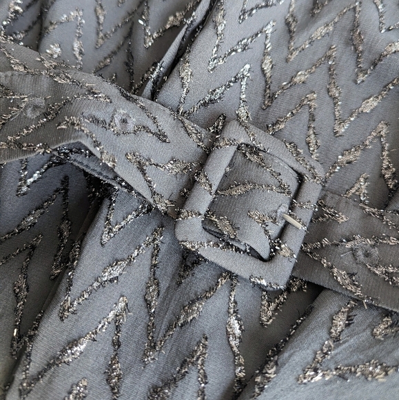 Zara Metallic Tinsel Chevron Balloon Sleeves Button Down Collar Midi Dress sz M - Picture 7 of 16